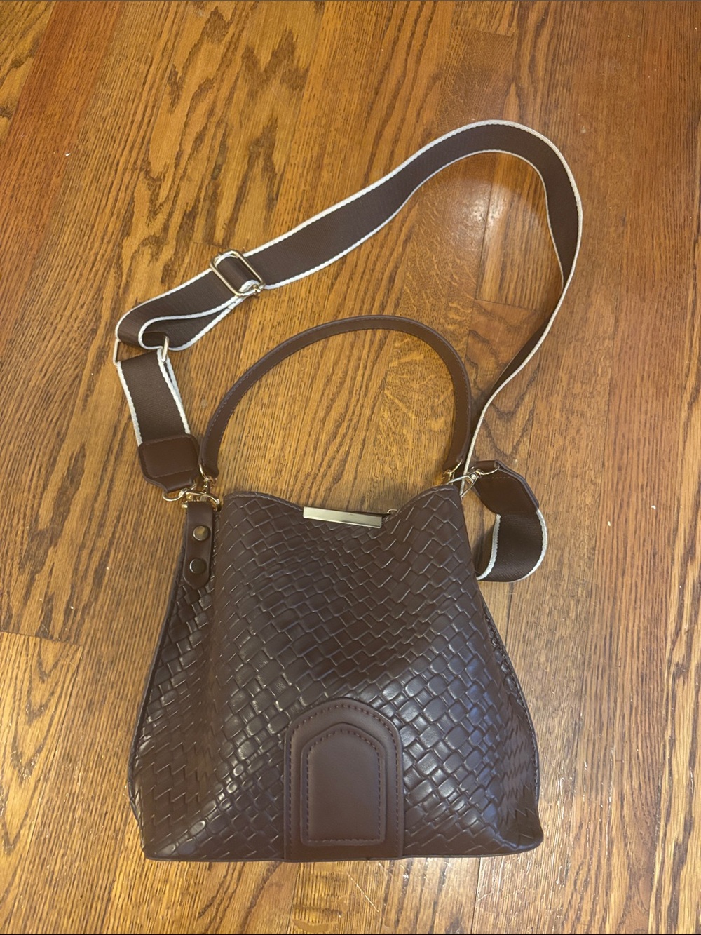 Woven Textured Brown Bucket Bag - Picture 2 of 11